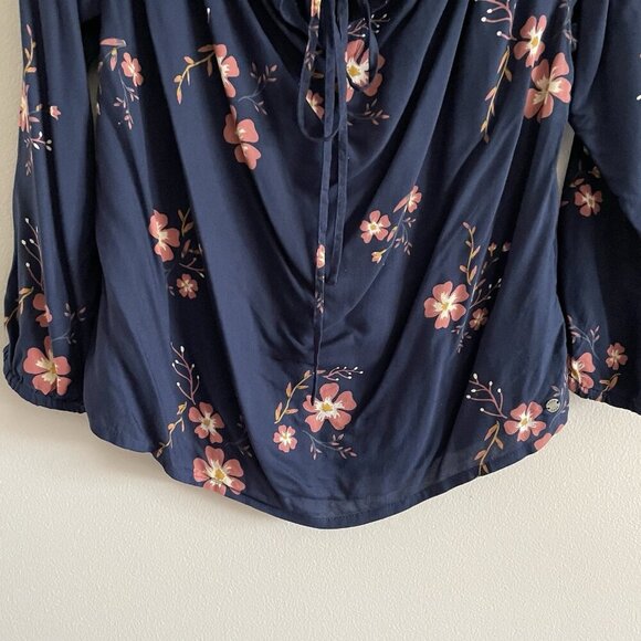 Roxy Women 8 Navy Floral Boho Beach Paradise Eyes Halter Off The Shoulder Top - Picture 6 of 15